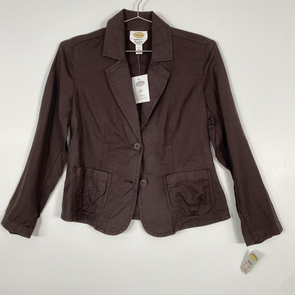 NWT Talbots Blazer Womens 10 Petite Brown Irish Linen Blend Herringbone Jacket